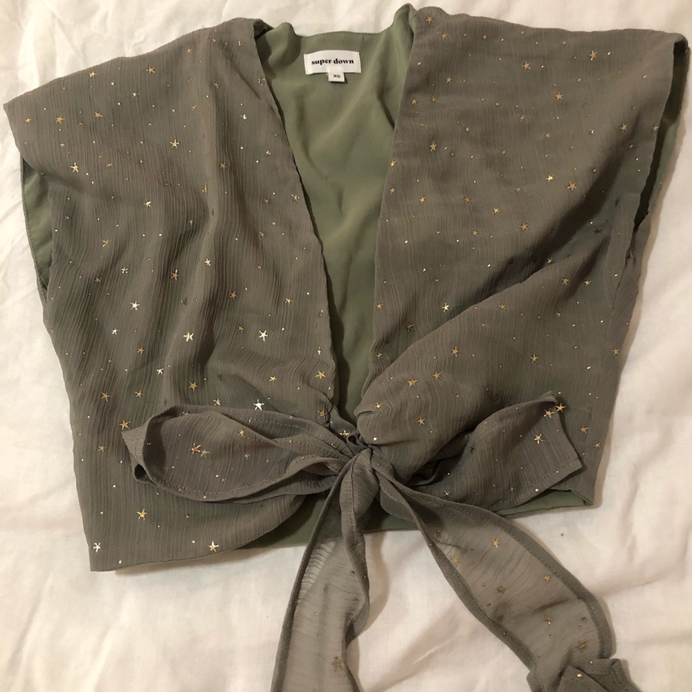 Superdown cropped tie front shirt